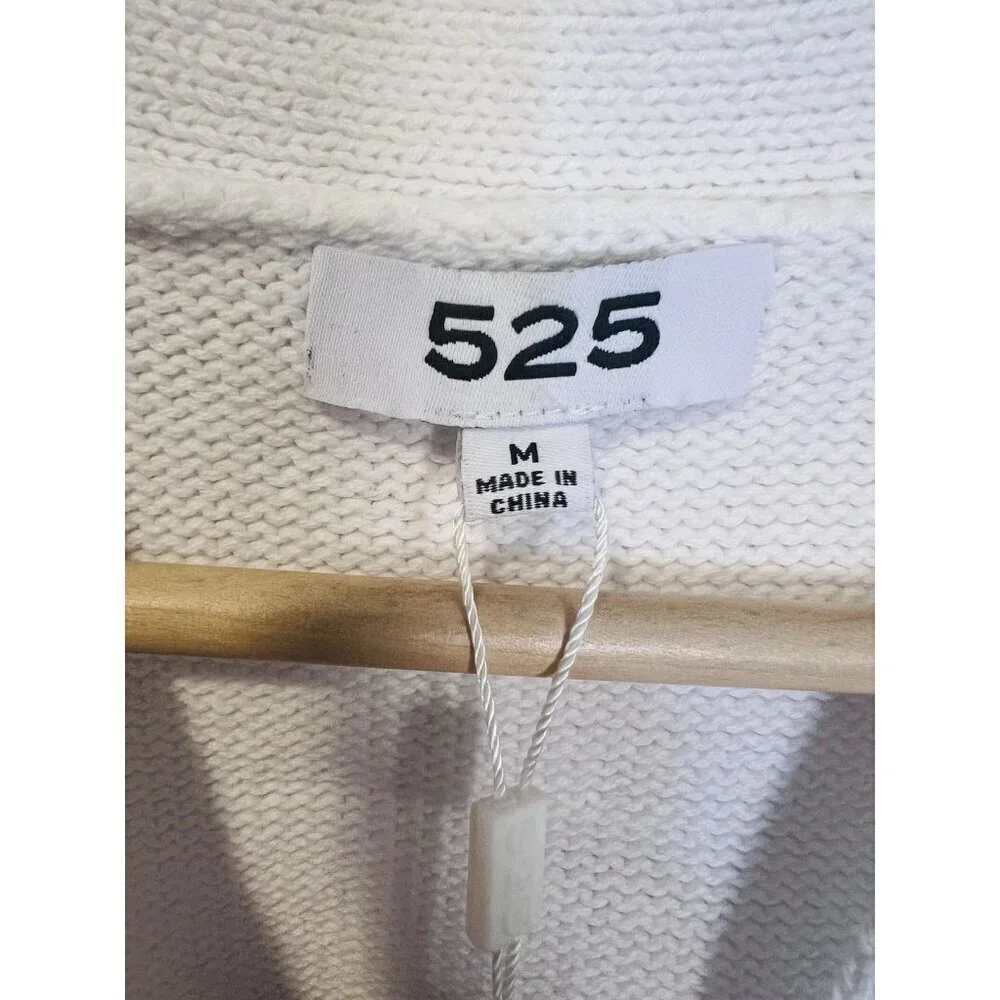525 America Cut Out Cardigan Sweater Medium Bleach White Distressed Look NWT